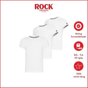 Combo 3 áo thun không đường may cotton ROCK 5076 thấm hút tốt, bo ngực,mạnh mẽ mặc nhà,mặc lót