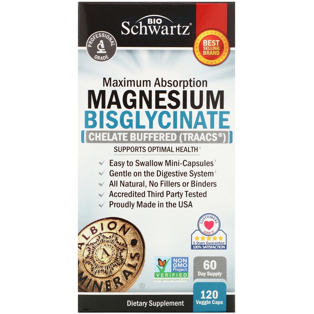 thumbnail image 2 of BioSchwartz Magnesium Bisglycinate 100% Chelated - 90 Capsules, No Laxative Effect 2 of 5