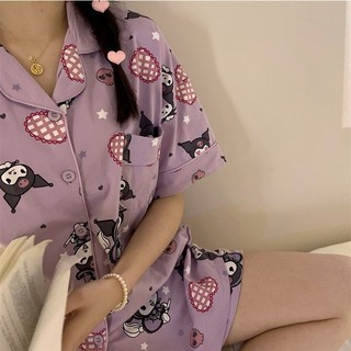 Bộ Đồ Ngủ Tay Ngắn In Hoạt Hình Kuromi Phong Cách Nhật Bản Thời Trang Mùa Hè Cho Nữ