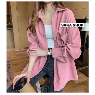 Áo sơ mi nhung tăm nữ nam unisex dáng rộng tay dài phồng , áo khoác nhung tăm nam nữ unisex