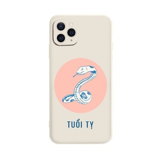 Ốp iphone - Ốp lưng iphone cạnh vuông bảo vệ camera 12 con giáp tuổi Tị nền kem dành cho ip 6 đến 14promax - ng469