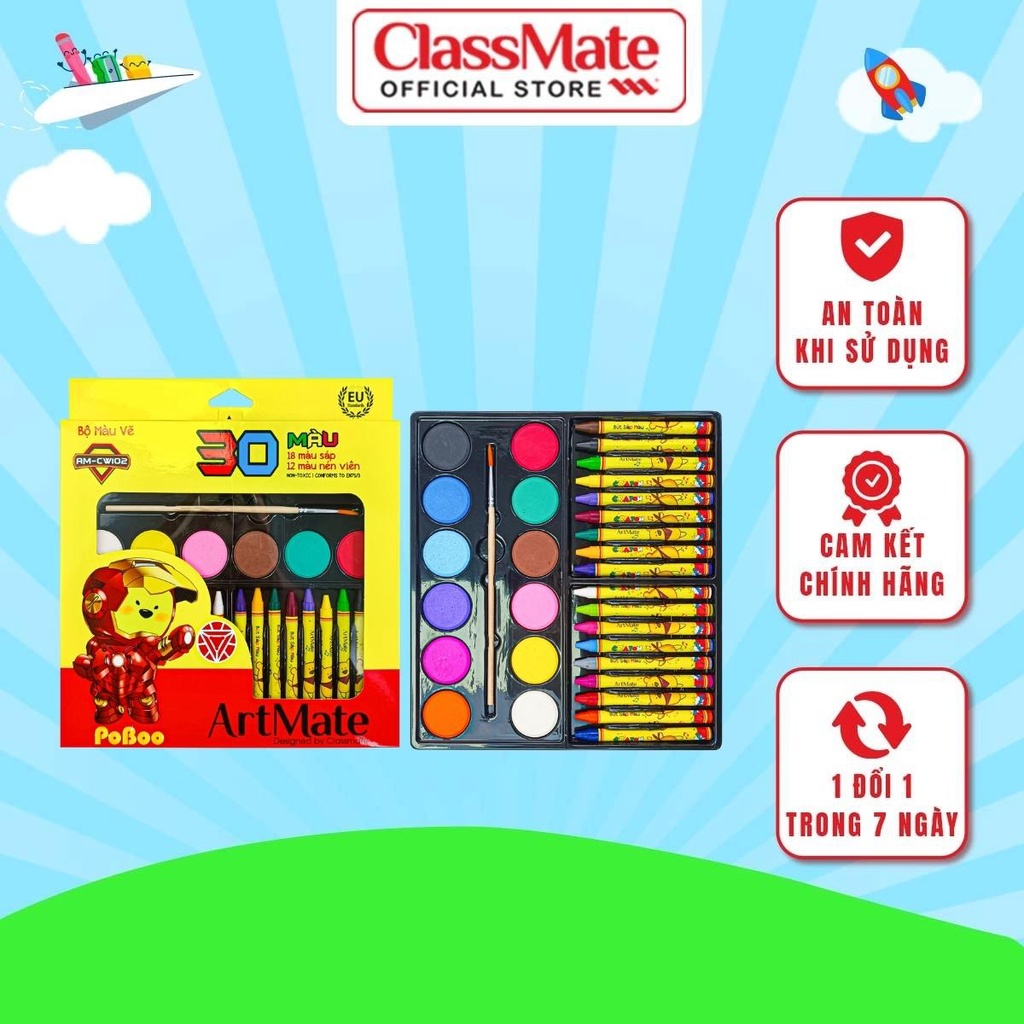 Bộ Màu Sáp và Màu Nước CLASSMATE Màu Sắc Tươi Sáng, Dùng Cho Nhiều Loại Tranh, An Toàn Cho Bé Tập Tô CL-CW101/CW102