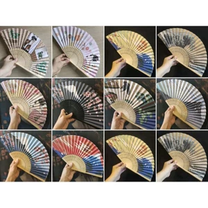 Quạt xếp trang trí họa tiết Nhật 21cm mặt giấy xương tre/sóng biển/núi phú sĩ