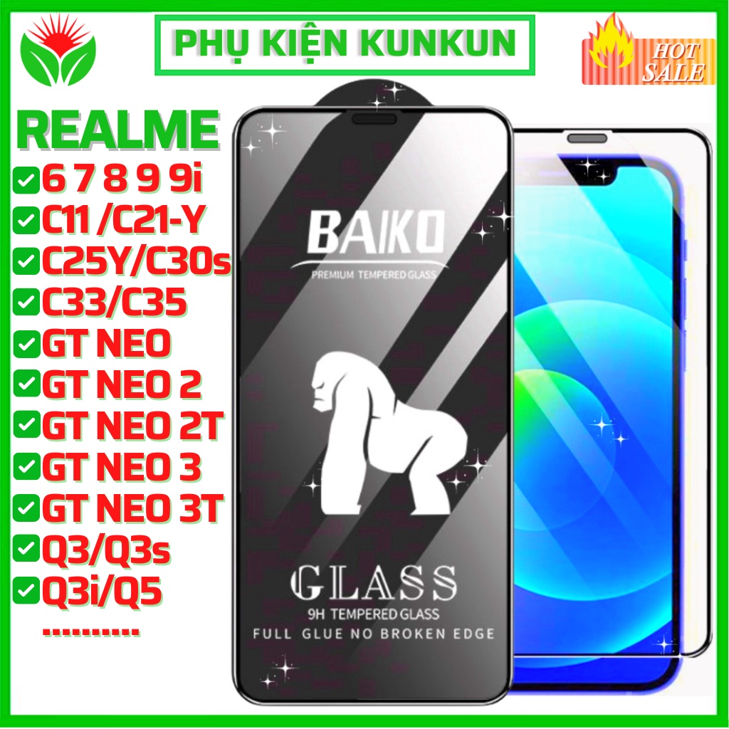 Cường Lực Baiko Realme 6 7 8 9 9i Pro Realme C11 C21 Y C25y C30s C33 C35 Gt Neo 2 Pro 2t 3 Q3s