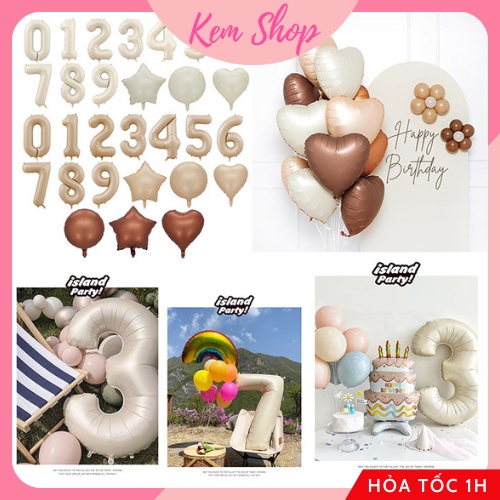 Bóng số sinh nhật màu nâu tông Hàn Quốc size đại 32'' chụp hình, trang trí sinh nhật - Kem Shop K225