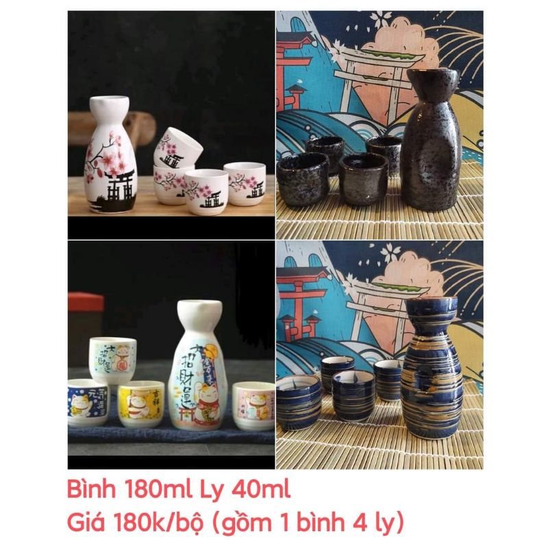 Bộ bình ly gốm sứ uống sake bình 180ml/300ml