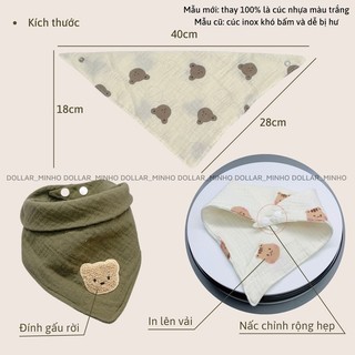 Yếm xô muslin gắn gấu, thỏ lông xù đáng yêu 2 nấc cài, cúc nhựa trắng