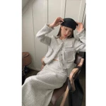 [Sẵn] Set Dạ Tweed Sang Chảnh Áo Khoác Vest Croptop Nữ Ngắn, Chân Váy Dài Chữ A Cạp Cao Kiểu Hàn Quốc Thu Đông SD098 — ảnh 1