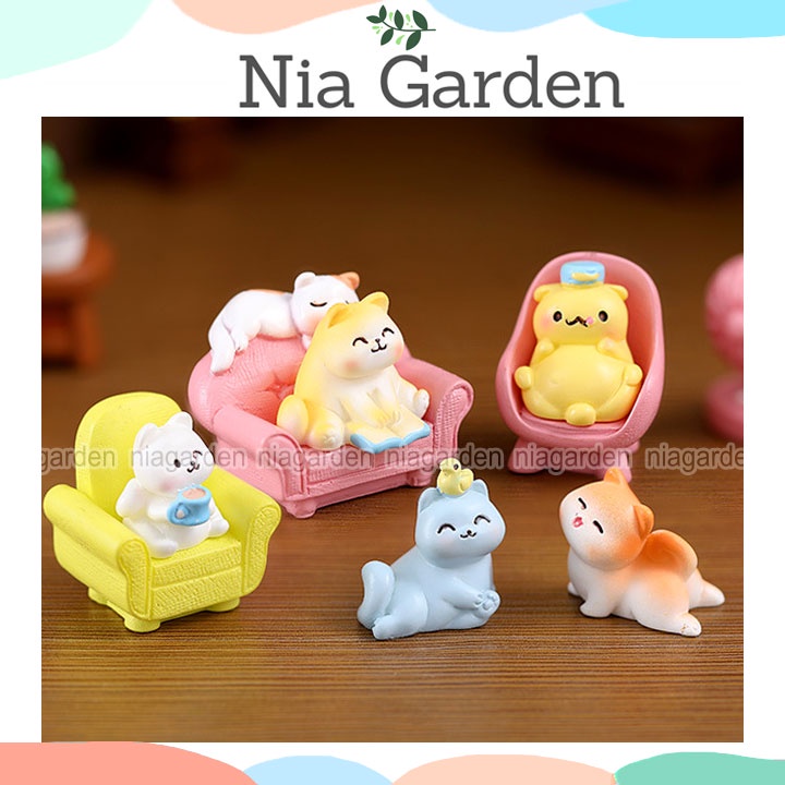 Tiểu cảnh mèo mini mô hình trang trí chậu cây bàn học làm việc decor ...