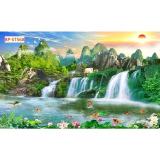 Tranh SƠN THUỶ 3D phong cảnh thác nước chảy, sông suối nên thơ
