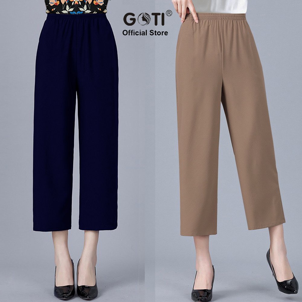 Ảnh GOTI - Quần Lững Nữ Trung Niên Cao Cấp Kiểu Lưng Thun Co Giãn Nhẹ Nhiều Size Nhiều Màu Đen 3Q39 1