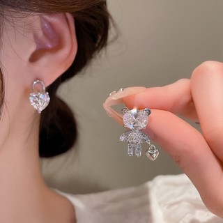 Khuyên Tai Hình Trái Tim Gấu Đính Đá Ngọt Ngào Phong Cách Mới
