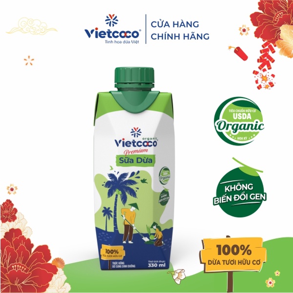 [Combo 6 hộp] Sữa dừa Organic UHT Vietcoco - hộp giấy 330ml