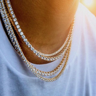 Vòng Cổ Hip Hop Đính Kim Cương Toàn Bộ Bóng Chuyền Tennis Bóng Chuyền Âu Mỹ Rap Cho Nam ins