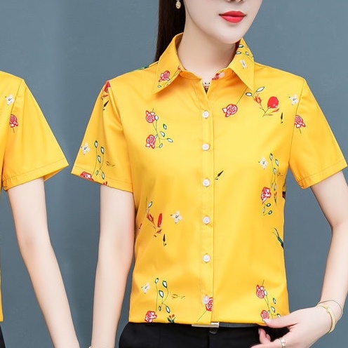 Của TÔI In Hoa Hồng Bud In Ve Áo Thường Ngày Hoa Mai Tay Ngắn Màu Vàng Hoa Mai Thời Trang Voan Thoáng Khí Áo Sơ Mi