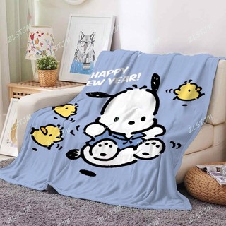 Pochacco Flannel Chăn Sanrio Pochacco Hoạt Hình Dễ Thương Trẻ Em Quà Tặng Mềm Mại Thoải Mái Ấm Giường Chăn