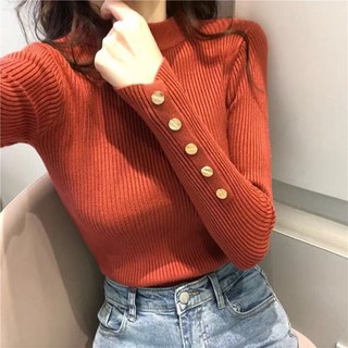 Áo Dệt Kim Tay Dài Cổ Cao Dáng Ôm Phong Cách Hàn Quốc Thời Trang Thu Đông Cho Nữ