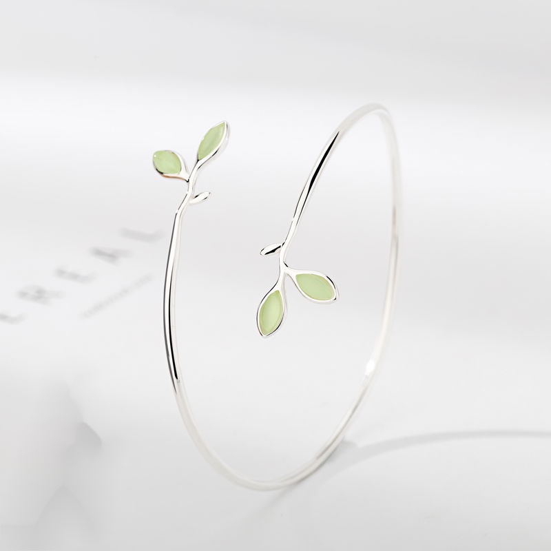 Vòng Tay Bạc 925 Hình Chiếc Lá Đá opal Đơn Giản Có Thể Điều Chỉnh Kích Cỡ Dành Cho Nữ