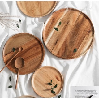 Dĩa gỗ khay gỗ tròn MyCook đựng đồ ăn, trái cây, mâm gỗ decor chụp ảnh nhiều kích thước