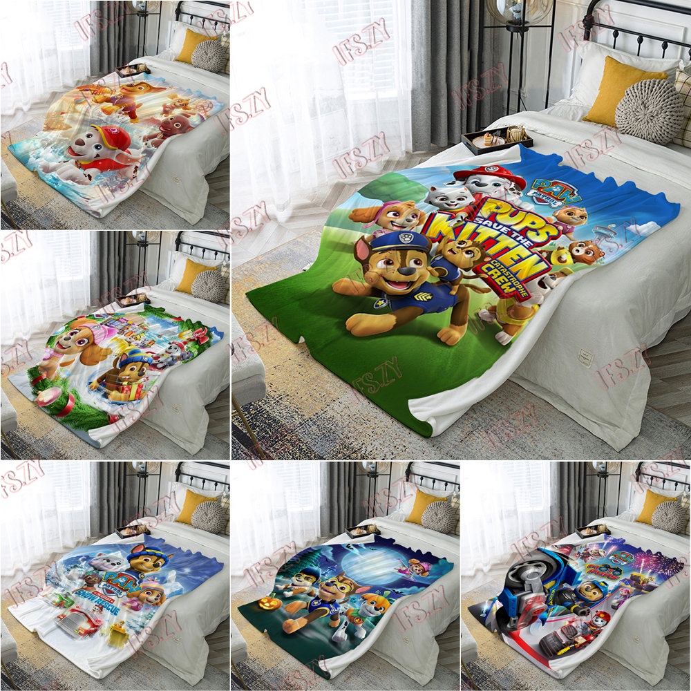 Chăn flannel Đơn Điều Hòa Không Khí In Hình paw patrol 4 Kích Thước Cho Bé