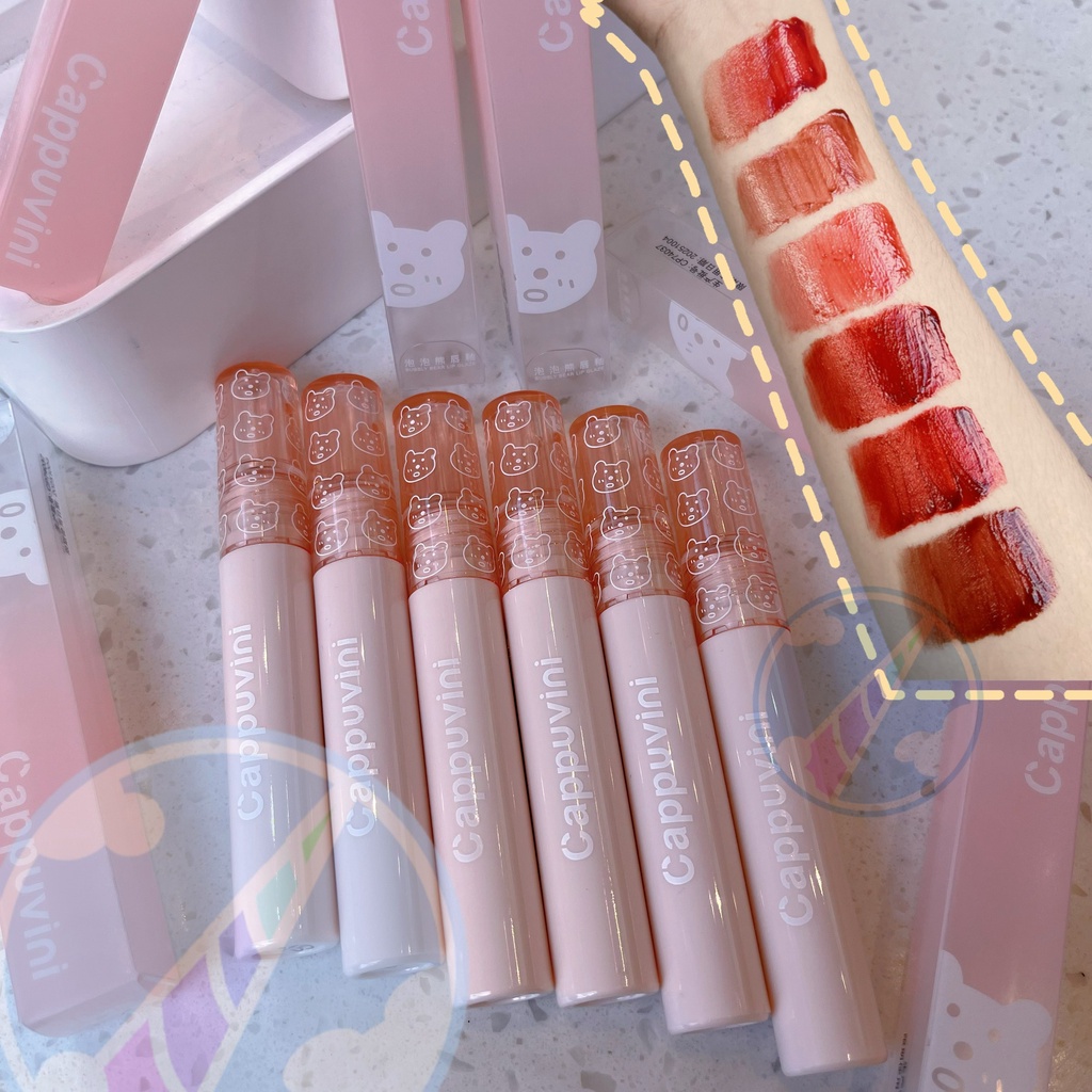 Son Tint Bóng Lì Gấu Hồng Pastel Cappuvini Bubbly Bear Lip Glaze CP74