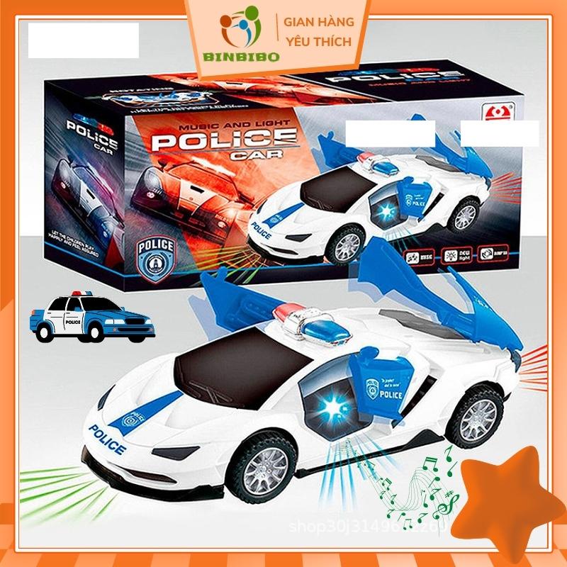 Ô tô đồ chơi xe cảnh sát xoay 360 tự động đánh lái có đèn có nhạc cực đẹp - Binbibo