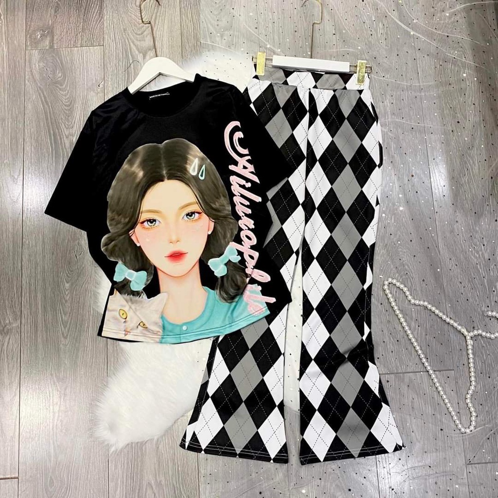 Đồ bộ nữ quần ống suông cạp cao bigsize ESHOP Đồ mặc nhà nữ quần gân len tăm áo form rộng tay lỡ thun cotton đẹp DB63
