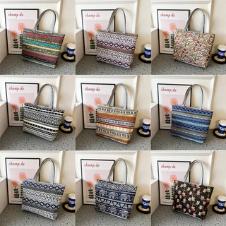 Túi Tote Vải Canvas Xách Tay Nữ Có Khóa Kéo Họa Tiết Thổ Cẩm Vừa A4 Công Sở Thời Trang HX213