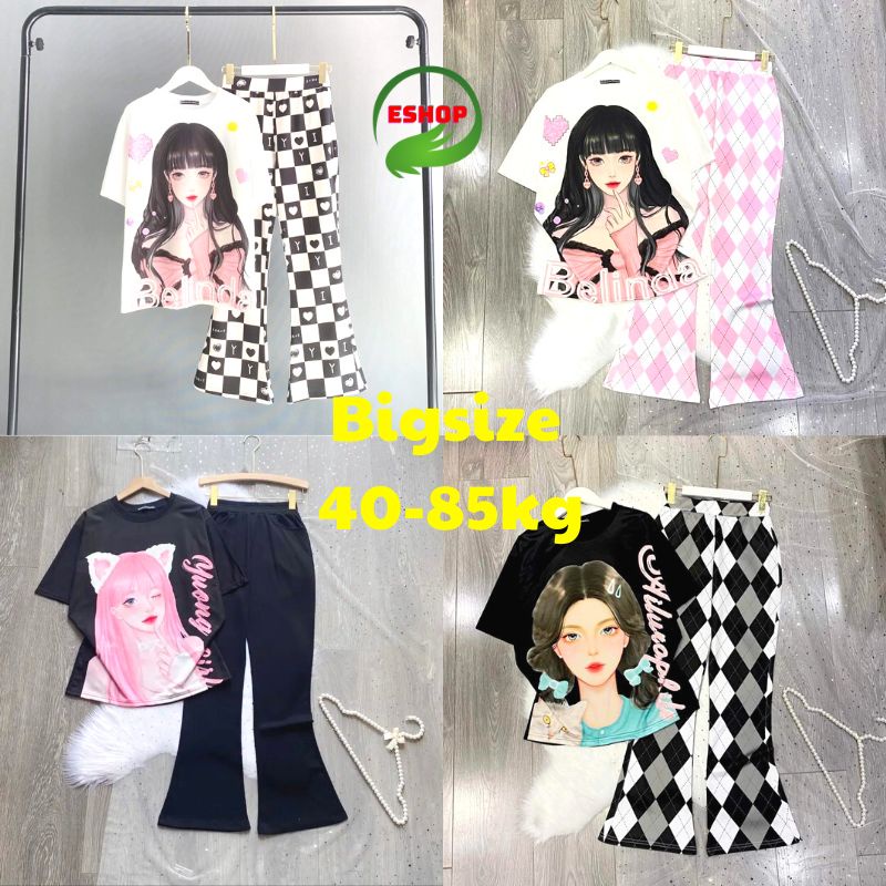 Đồ bộ nữ quần ống suông cạp cao bigsize ESHOP Đồ mặc nhà nữ quần gân len tăm áo form rộng tay lỡ thun cotton đẹp DB63