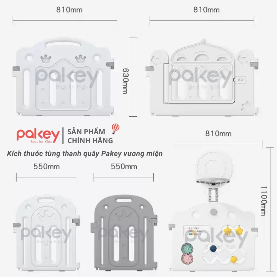 Quây Cũi Nhựa PAKEY Crown Nhật Bản 2026 Tặng Cột Bóng Rổ+ Thảm + 100 Bóng - Quây Nhựa Nguyên Sinh An Toàn Cho Bé