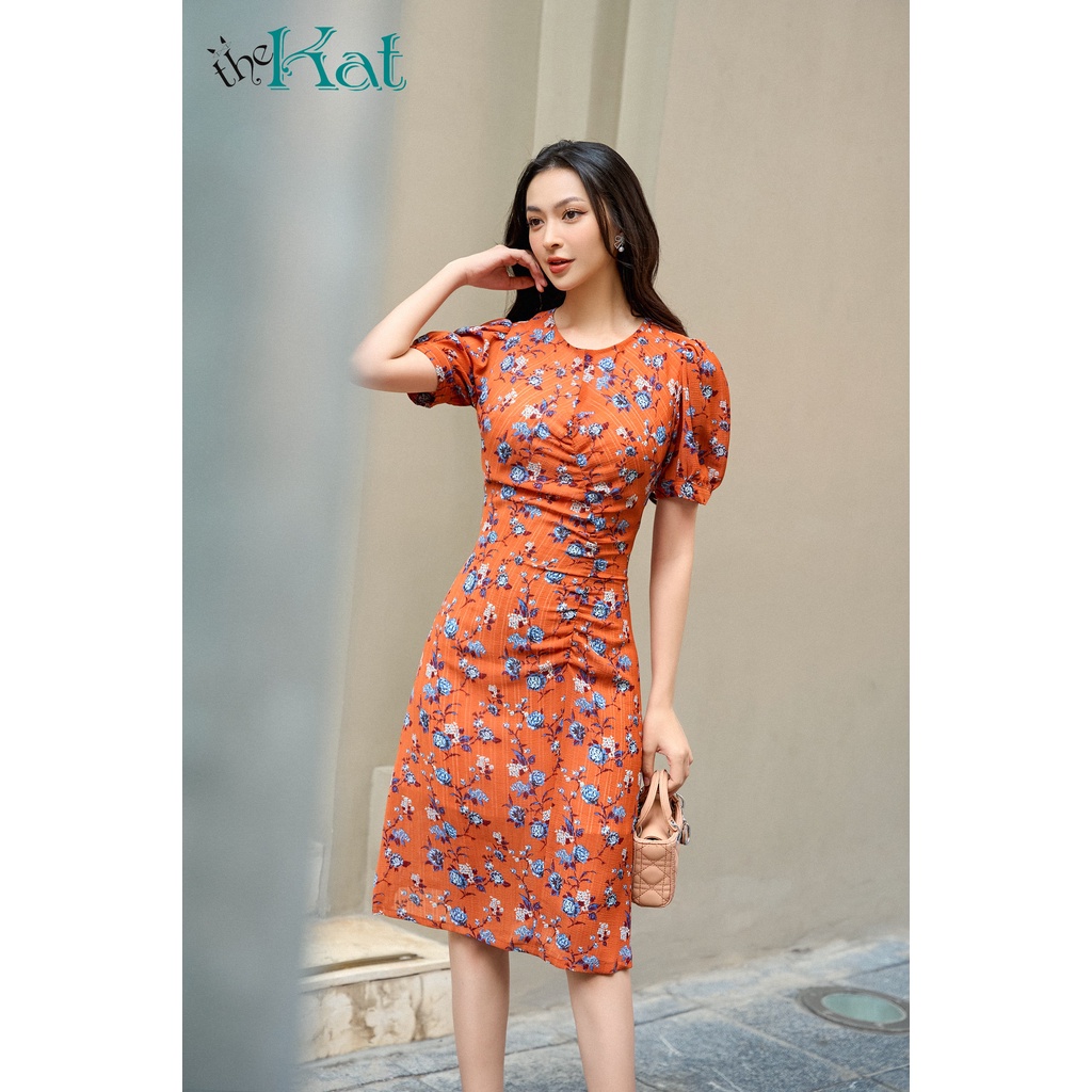 Đầm Hoa S Nhún The Kat House, vải tơ mịn mát, không nhăn, sang trọng và thanh lịch