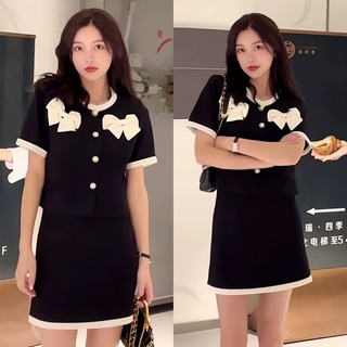 [S2.140] Set Dạ Nơ Trắng Đen Tiểu Thư Hàng 2 Lớp Có Ảnh Thật