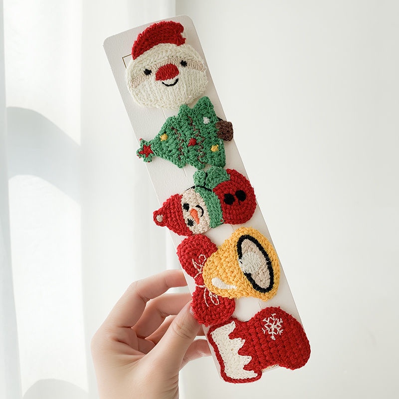 1 Chiếc Kẹp Tóc Mái Bật Đan Len Hình Ông Già Noel/Chiếc Tất/Mũ/ Cây Thông Xinh Xắn Phụ Kiện Tóc