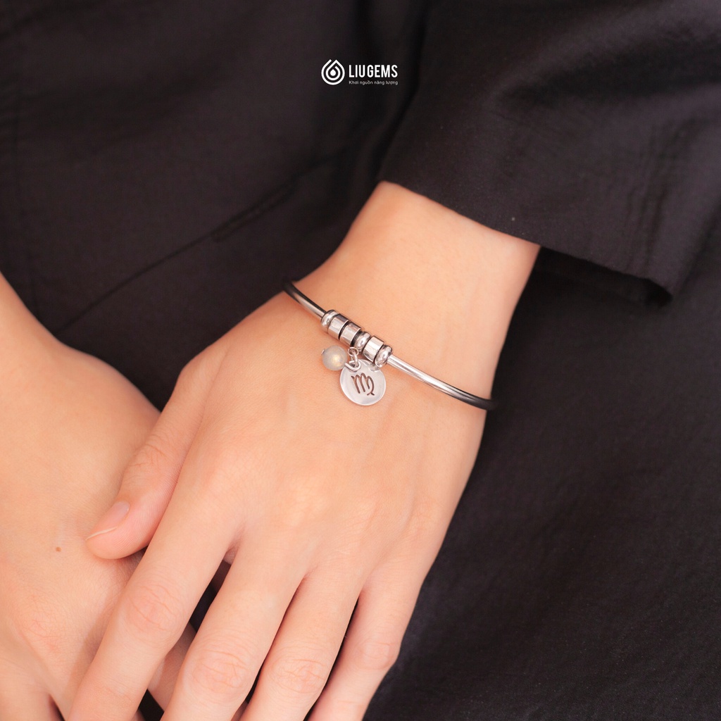 Vòng Tay 12 Cung Hoàng Đạo Chữ C Unisex Liugems Thép Không Gỉ Kết Hợp Đá Tự Nhiên Phong Thuỷ VT02
