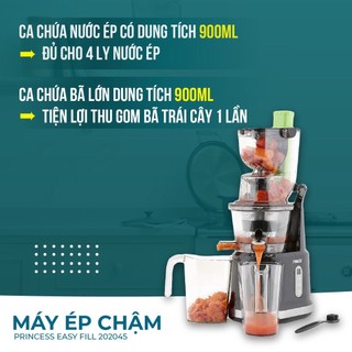 Máy ép chậm Princess Easy Fill 202045 Hà Lan, Ép kiệt bã đến 99,97% chất dinh dưỡng - Hàng chính hãng bảo hành 36 tháng