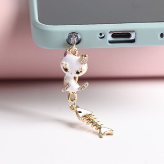 Nút Cắm Cổng Sạc Điện Thoại Di Động Chống Bụi Hình Xương Cá Đính Đá Dễ Thương