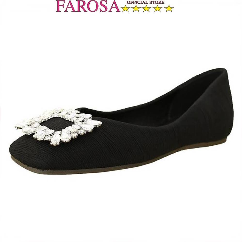 Giày búp bê nữ phối mặt hoa đá FAROSA -K23 mũi vuông chất vải xước lên chân cực xinh