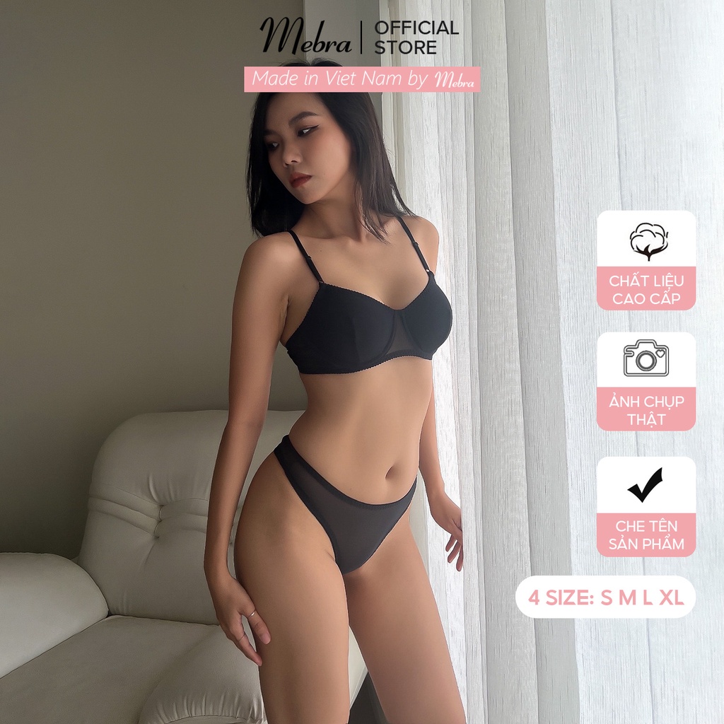 Bộ Đồ Lót Ren Lưới Xuyên Thấu Đen Đỏ Tím Không Kèm Đai Áo Ngực Có Gọng Không Mút Quần Lọt Khe Gợi Cảm Mebra S030A spe