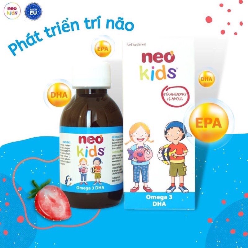 Combo 2 hộp DHA Neo kids omega 3 DHA ,Vitamin D3, A, E giúp phát triển trí não cho bé hộp 150ml