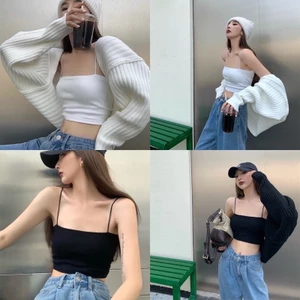 Áo 2 dây thun tăm Ngực Quây Có Mút Ngực Dạng Óng Dài 2 Dây Áo bra cotton dây bún lỡ