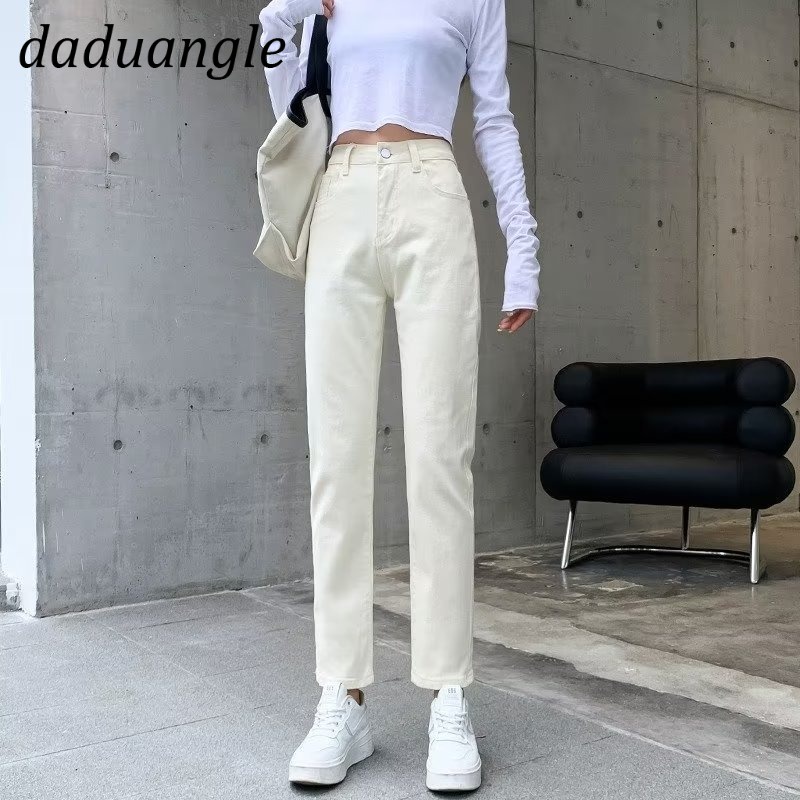 Ảnh Quần jeans DaDuHey màu vàng mơ eo cao size lớn ống rộng thời trang nữ 2