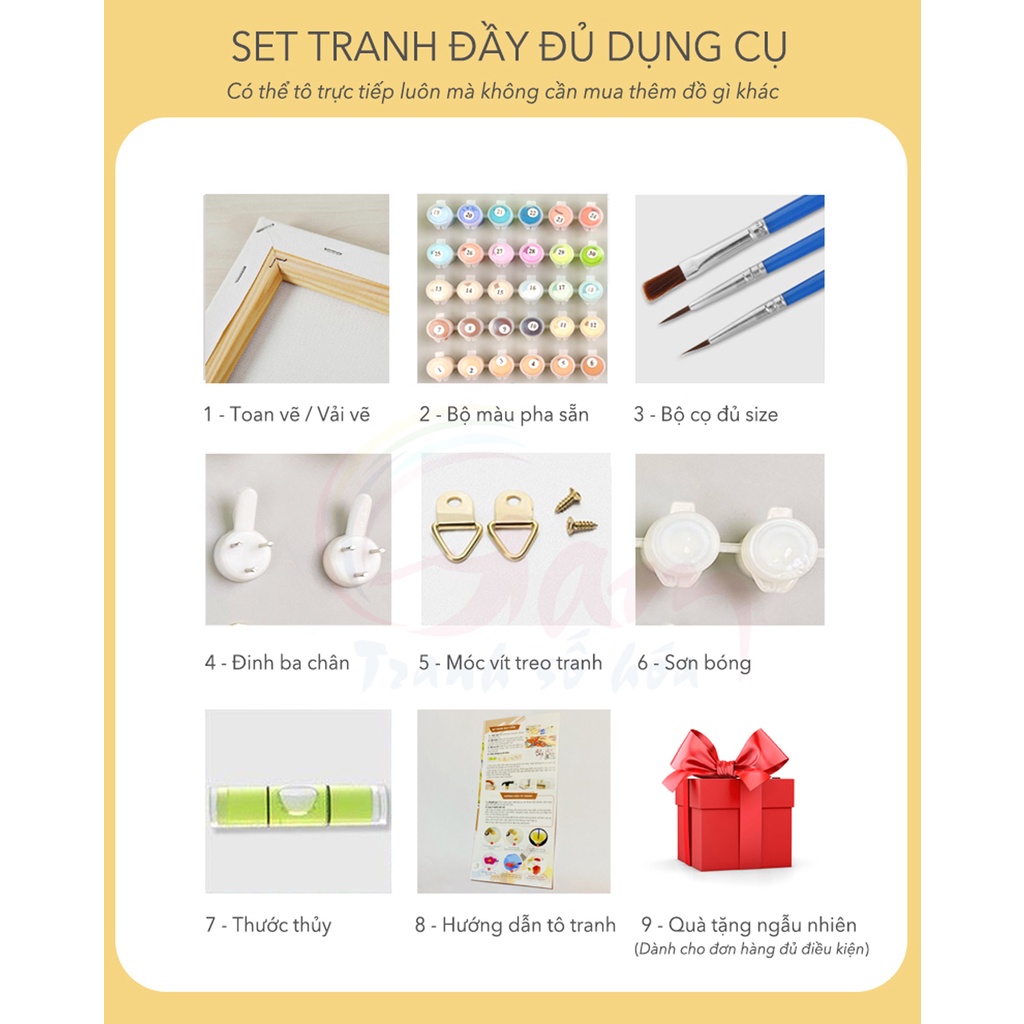 Ảnh Tranh số hoá tự tô màu theo số cho người lớn GAM thanh lý kèm khung đã căng tổng hợp mẫu 40x50cm 2