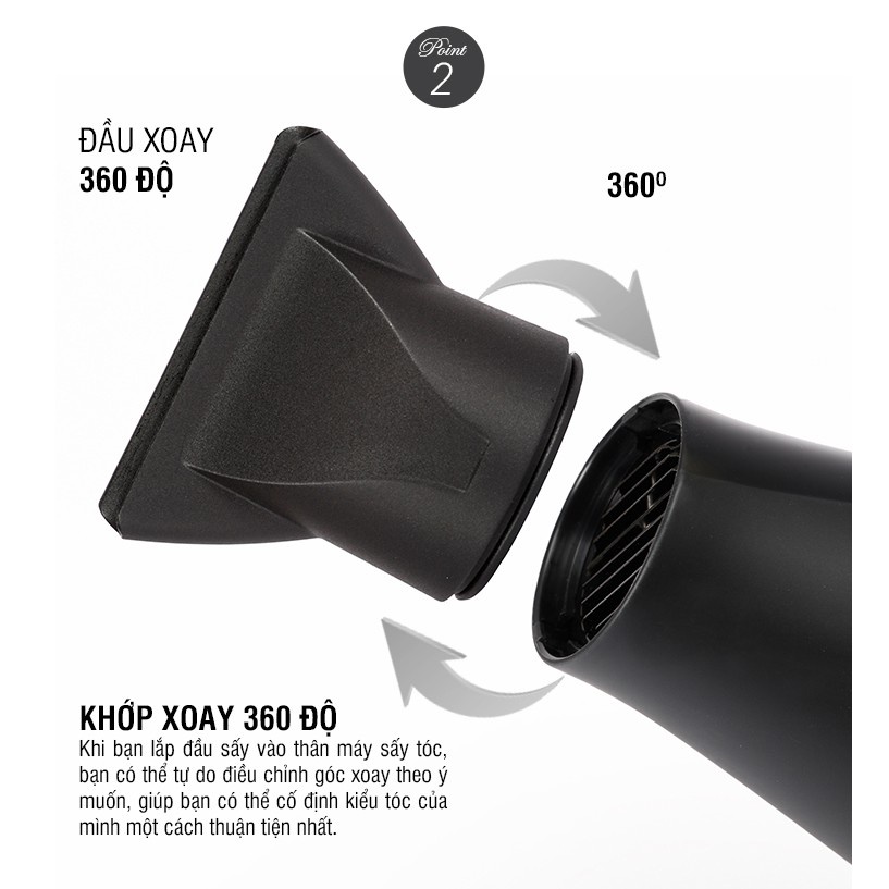 Máy sấy tóc LocknLock ENA146BLK Màu Đen , 2 chế độ nóng lạnh, kèm đầu dẹp tạo kiểu tóc - K-MALL