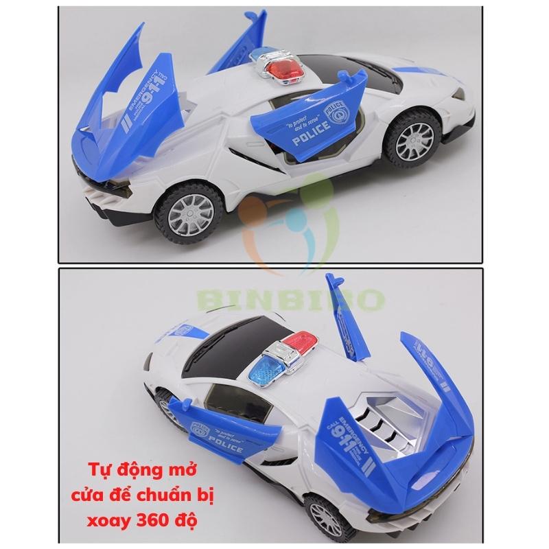 Ô tô đồ chơi xe cảnh sát xoay 360 tự động đánh lái có đèn có nhạc cực đẹp - Binbibo