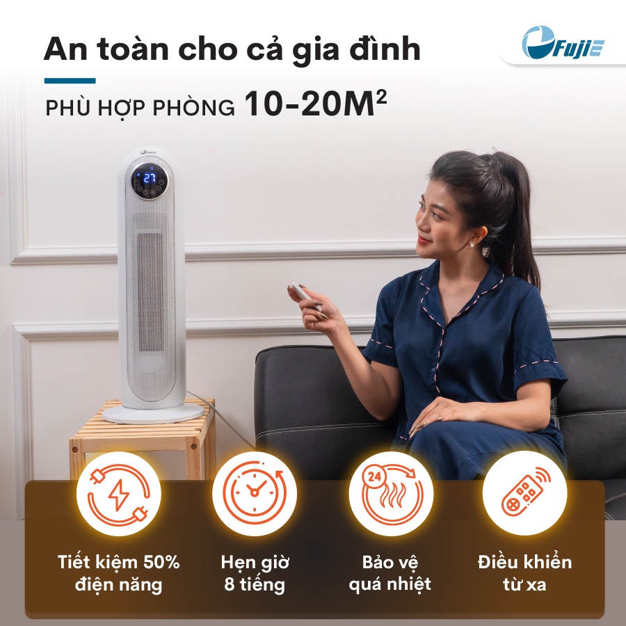 Quạt sưởi FujiE CH-2300 Gốm Ceramic, không đốt oxi, bảo vệ quá nhiệt an toàn, ấm nhanh tiết kiệm điện, bảo hành 24 tháng