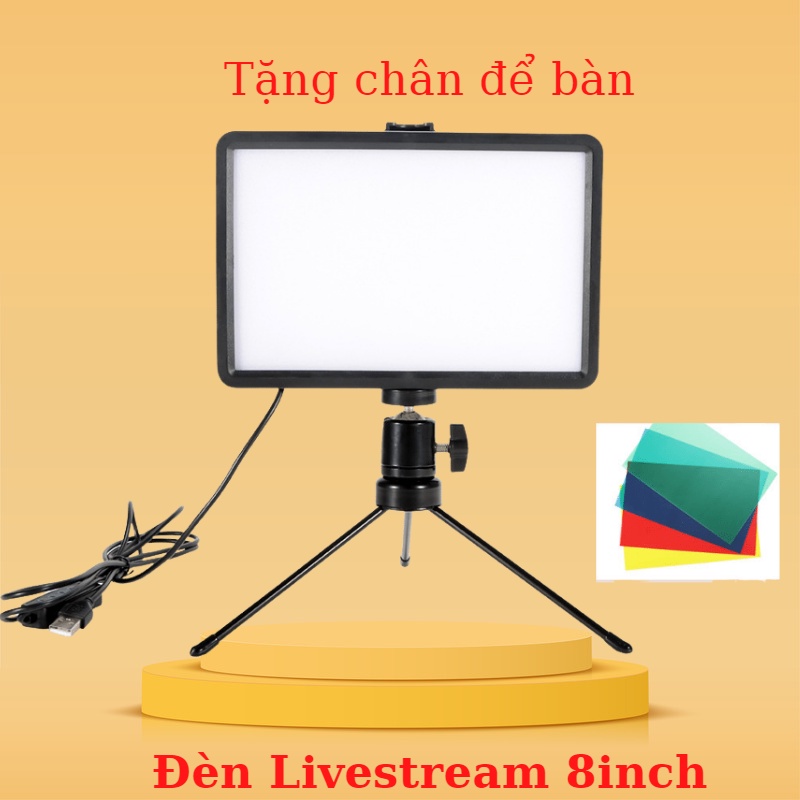 Đèn Livestream vuông Led Andoer 8 inch 4 màu thay đổi ánh sáng kép cho chụp ảnh quay video kèm chân
