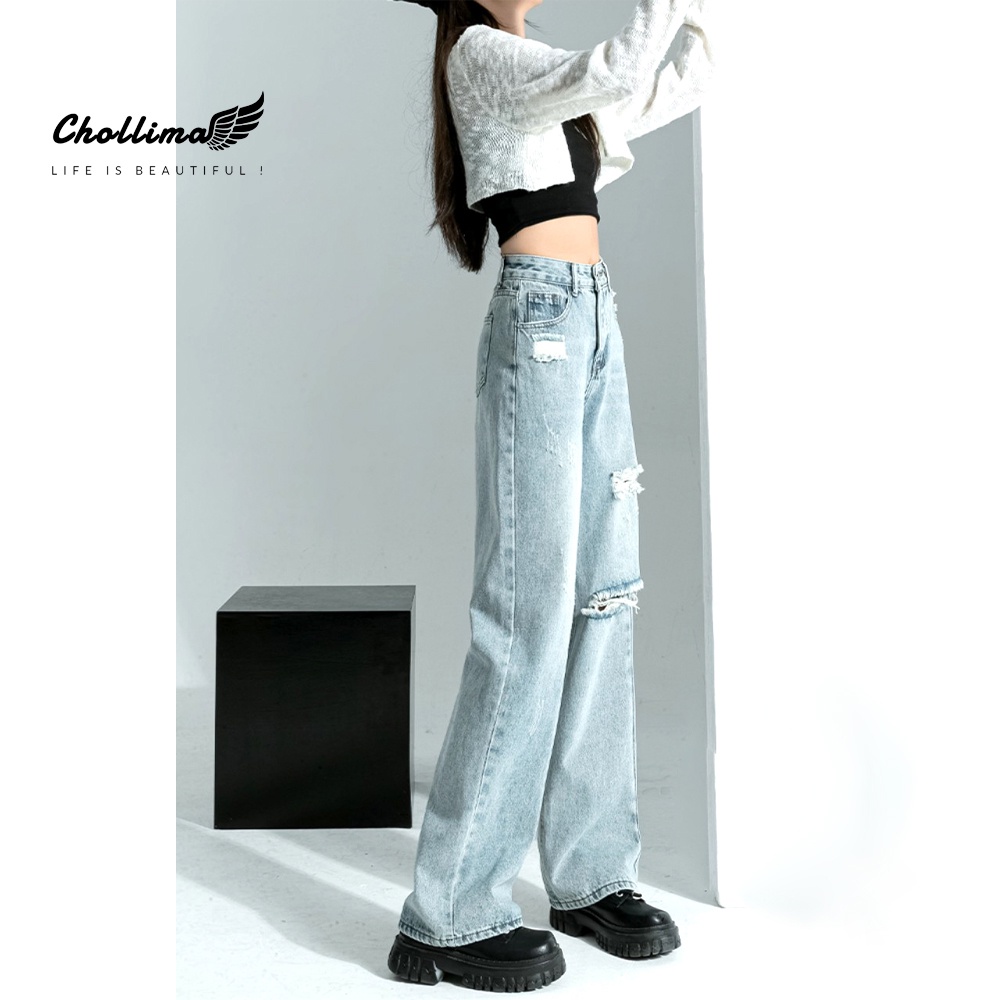 Ảnh Quần jeans nữ Chollima ống rộng SIMPLE JEAN dài 98cm rách cá tính QD257 ulzzang phong cách hàn quốc 1