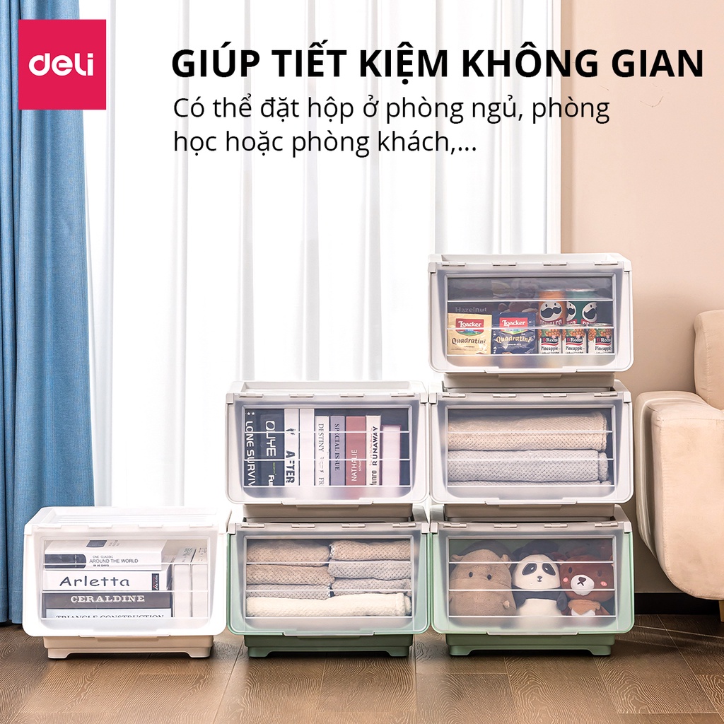 Hộp Đựng Quần Áo, Đồ Chơi Nắp Lật 3 Nấc Có Thể Xếp Chồng Siêu Tiện Gọn, Chịu Tải Tốt Hàng Chính Hãng Deli