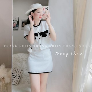 [S2.140] Set Dạ Nơ Trắng Đen Tiểu Thư Hàng 2 Lớp Có Ảnh Thật