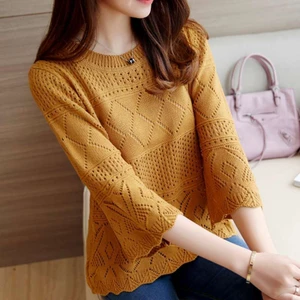 Áo Sweater Dệt Kim Mỏng Cổ Tròn Tay Lỡ Dáng Rộng Thời Trang Xuân Thu Cho Nữ